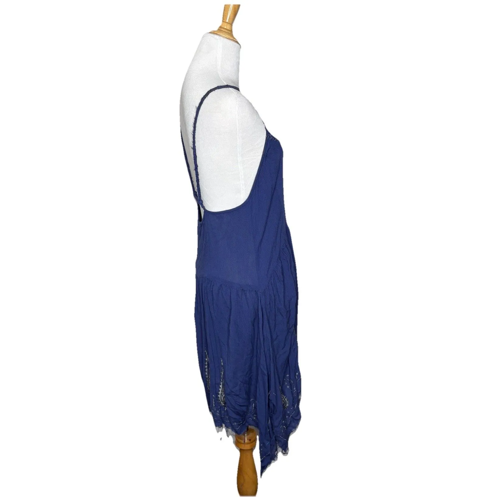 Intimately Free People Blue Meadows of Medallion Asymmetric Slip Dress Raw Hem M - Image 5
