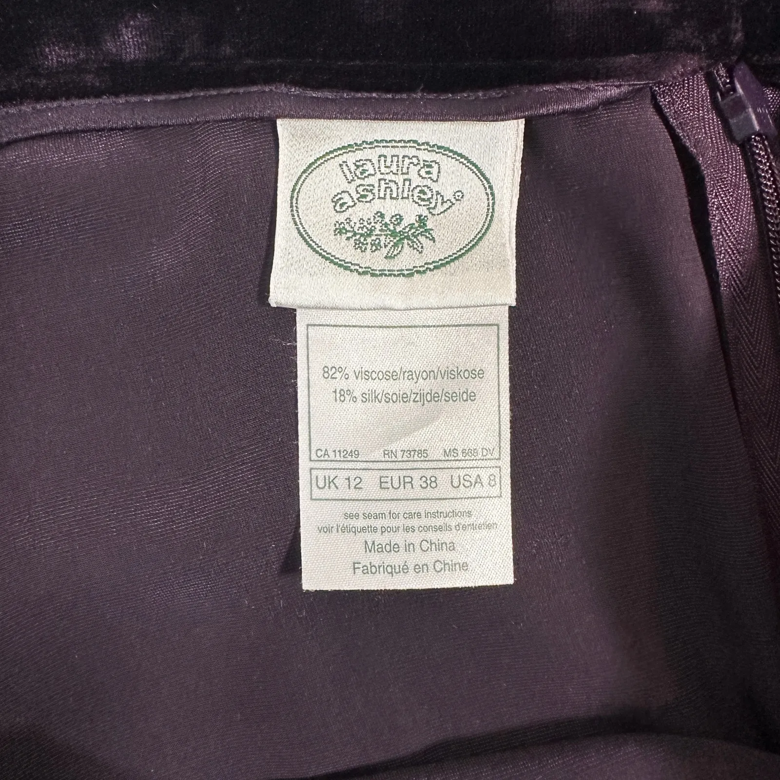 Laura Ashley Vintage Purple Velvet Maxi Skirt – Silk Blend – Size 8 – MSRP $160 - Image 3