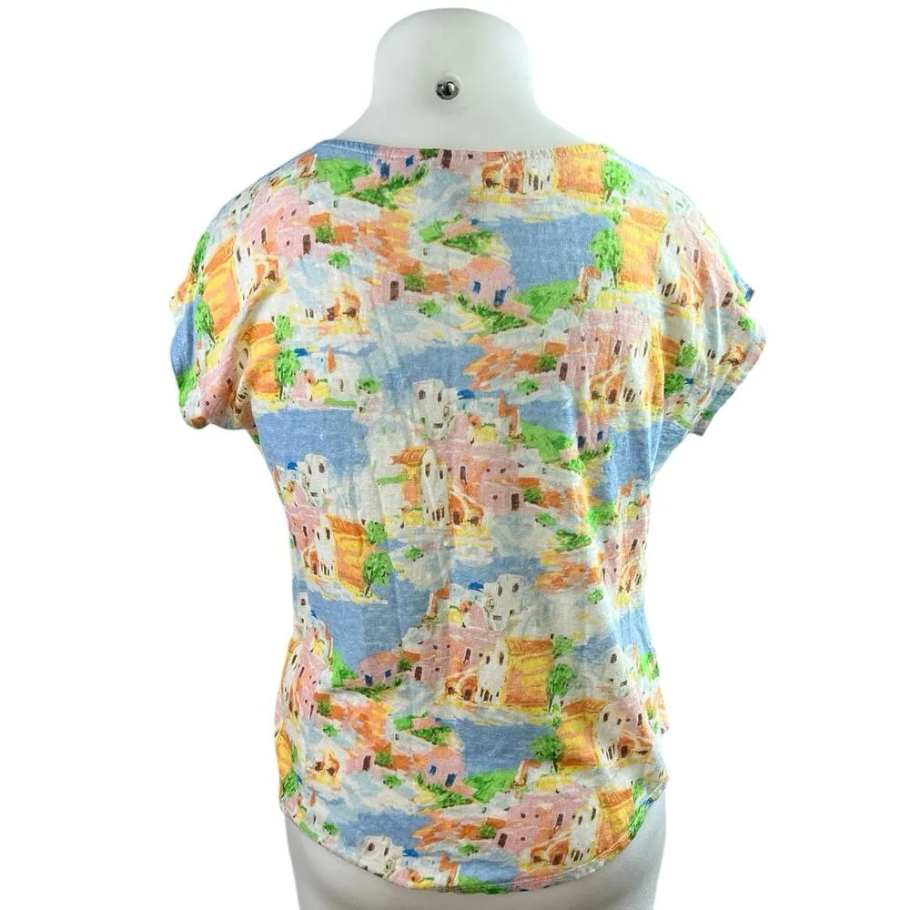 Cynthia Rowley Blue Multicolor Short Sleeve Graphic Print T Shirt Tee Top Sz XL - Image 2