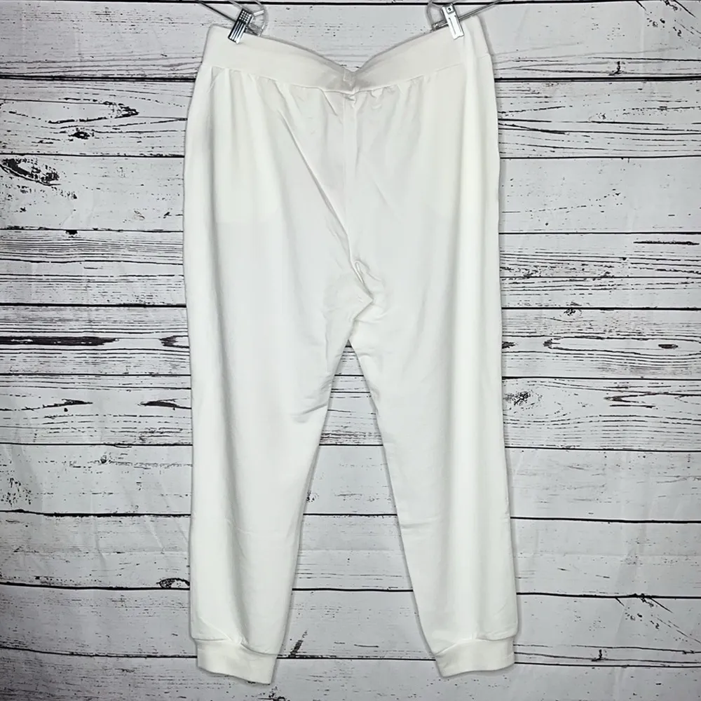 Badgley Mischka NWT Sz XL White Elastic Waistband French Terry Jogger Sweatpants - Image 3