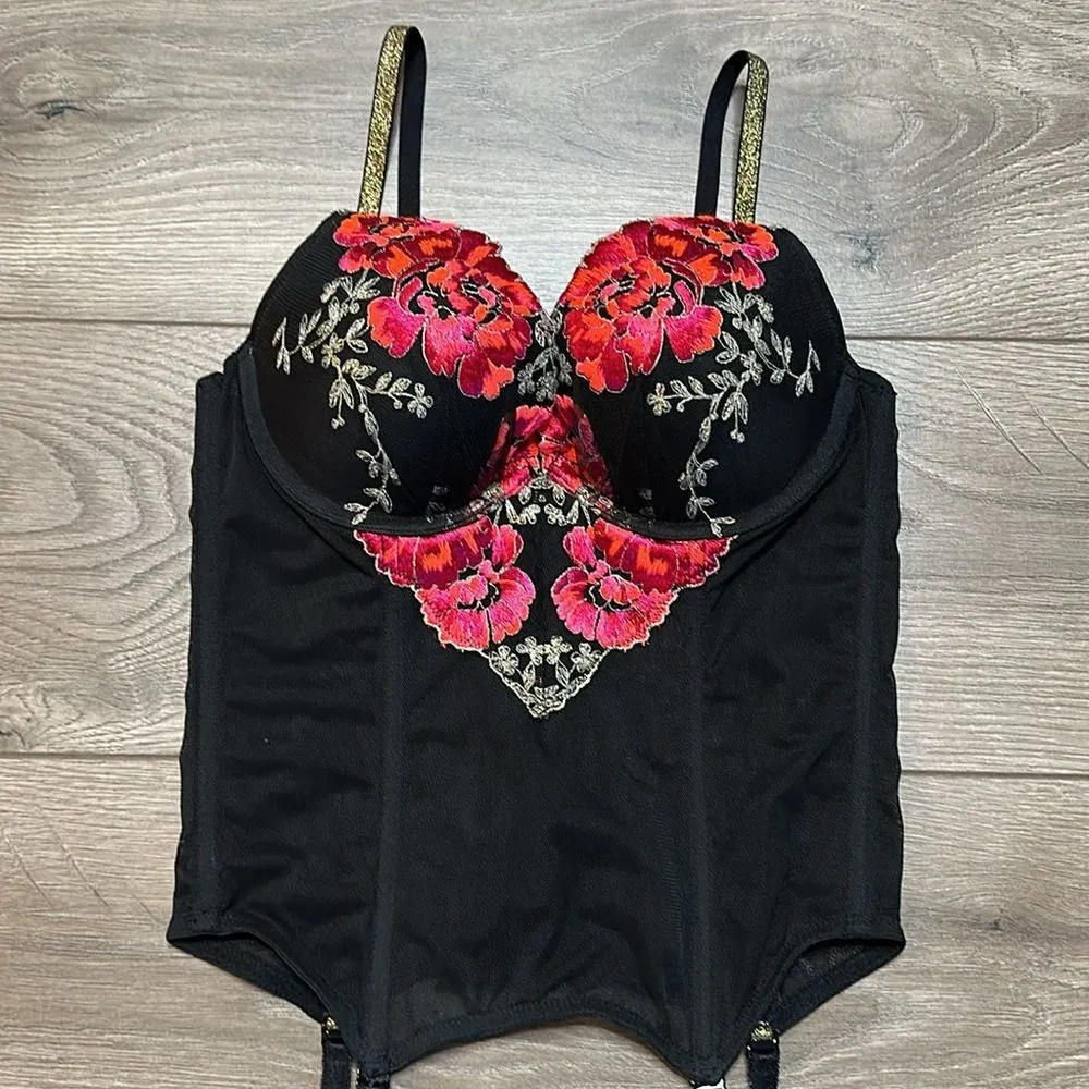 Victoria’s Secret Embroidered Push Up‎ Garter Slip Red And Black Size 34C - Image 5