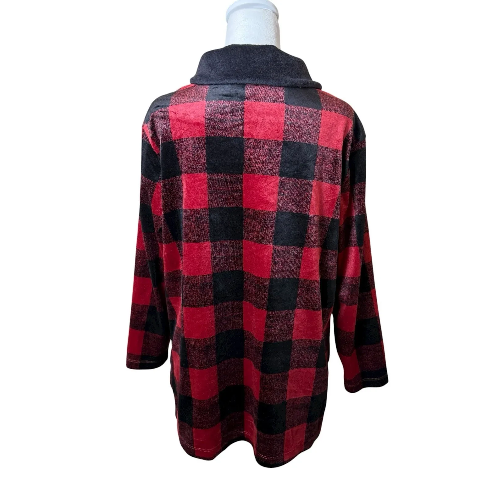 Ali Miles Buffalo Plaid Velour Tunic Top Medium Red Black Holiday Cabincore Warm - Image 4
