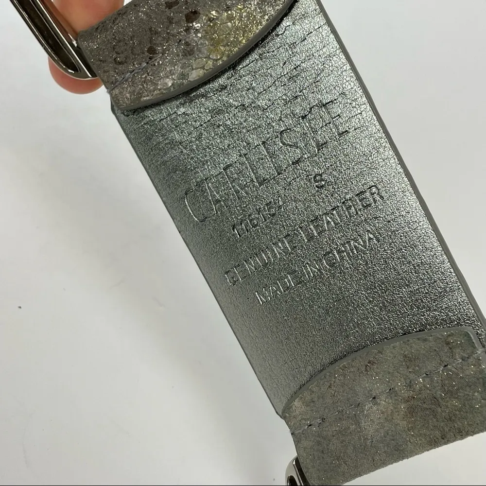 CARLISLE Belt Silver Metallic Snakskin Print Size small Wide waist hips 28-30” - Image 5