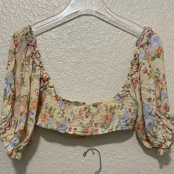 WeWoreWhat Coco Set Top and Flare Pant in Sand Multi Floral Top Medium Pants L - Image 8