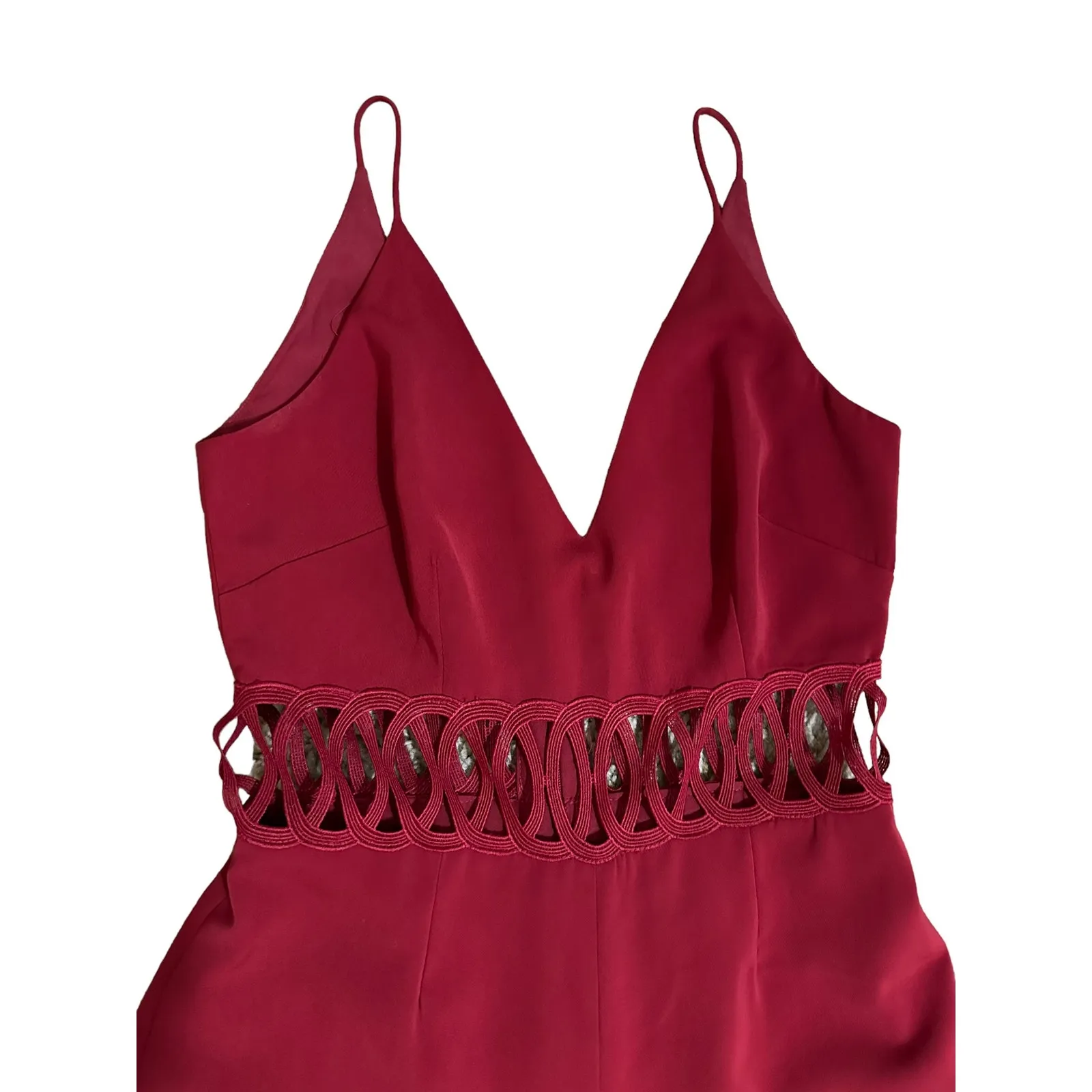Keepsake  Jumpsuit Holiday Cherry Red Cut Out Waist Spaghetti Strap - Image 9