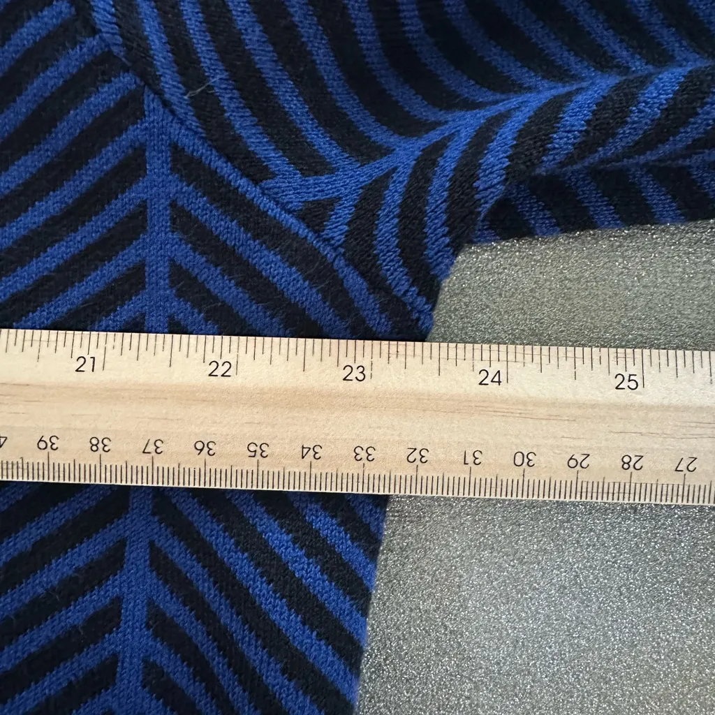 Investments Blue Chevron Knit Sweater Asymmetrical Cowl Neck Long Sleeve Top - Image 12