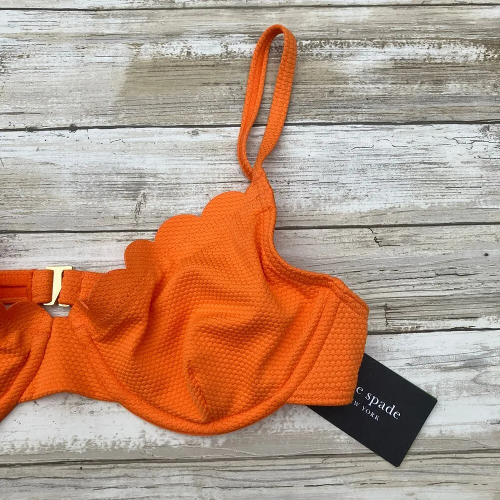 Kate Spade Swimwear Top Sz S Bikini Orange Scalloped Underwire NWT Beach Coastal - Image 6