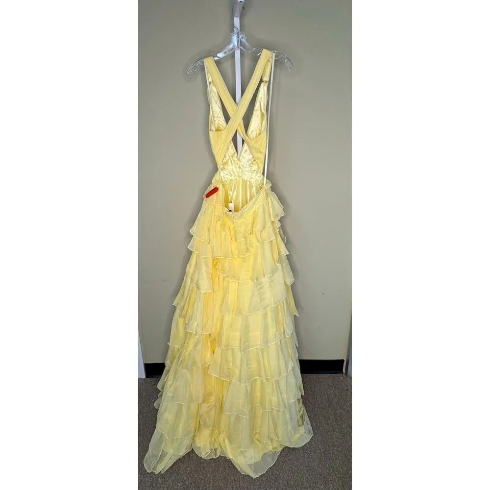 Mac Duggal NWT Chiffon Layered Cut Out Ballgown  in Lemon Size 10 - Image 4