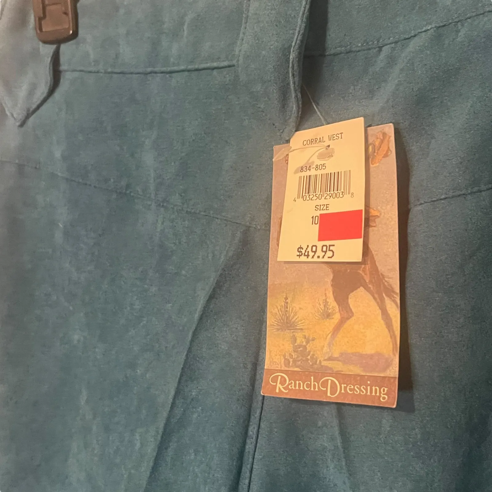 Ranch Dressing NWT Dead Stock Vintage Size 10‎ Turquoise Faux Suede Pants Blue - Image 7