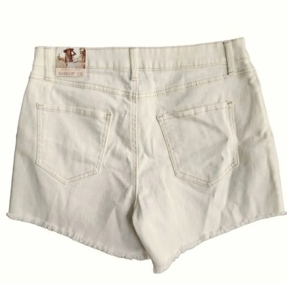 Sincerely Jules High Rise Shorts Distressed Jean Shorts Denim Cream Off White 11 Size undefined - Image 3