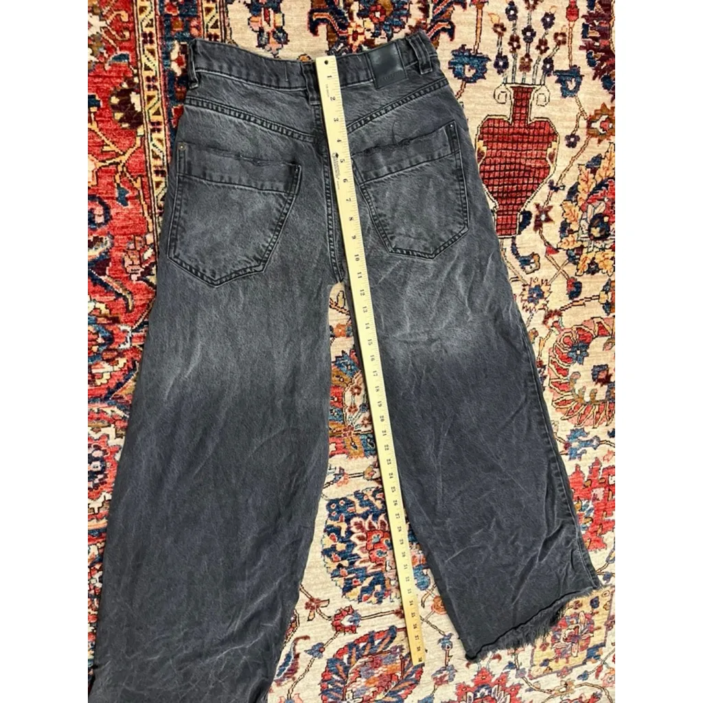 We the Free Charocal Black Button Fly Wide Leg High Waist Distressed Jeans 25 - Image 10