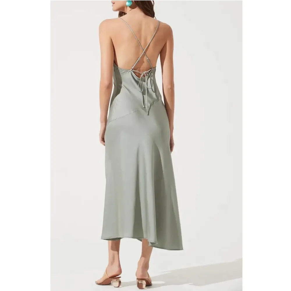 The Label Cowl Slip Midi Dress Green Women's NWT - Image 3