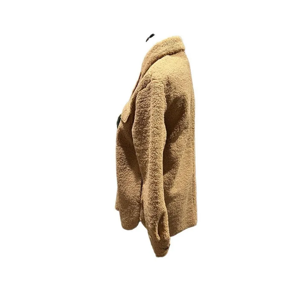 Joie NWT Sherpa Teddy Fleece Shacket Shirt Jacket Camel Brown Button size S - Image 3