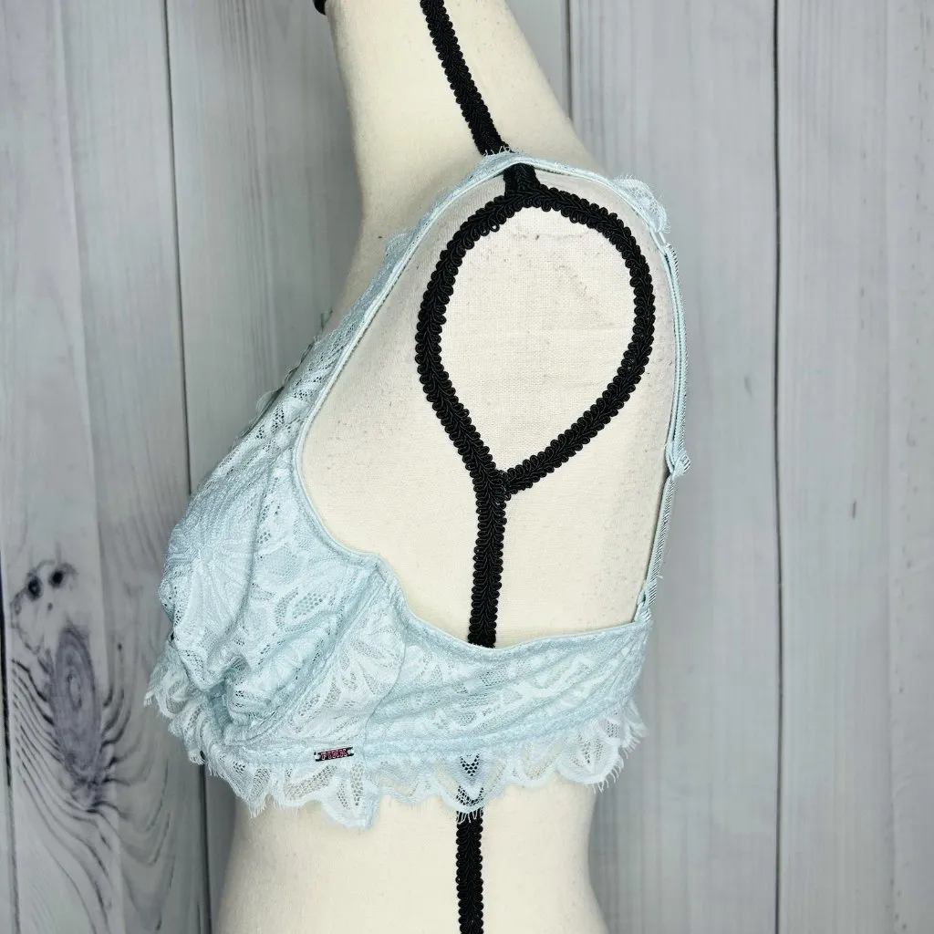 Victoria's Secret PINK Bralette Women’s Sz Large Aqua Blue Lace Underwire - Image 5