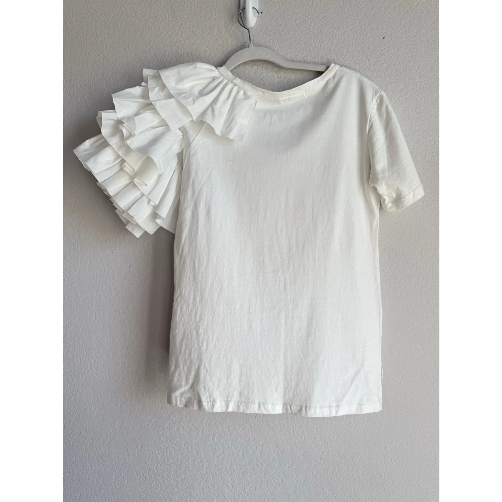 Twotwinstyle‎ Shirt Womens Small White Ivory Ruffle Sleeve Top Statement Fashion - Image 2