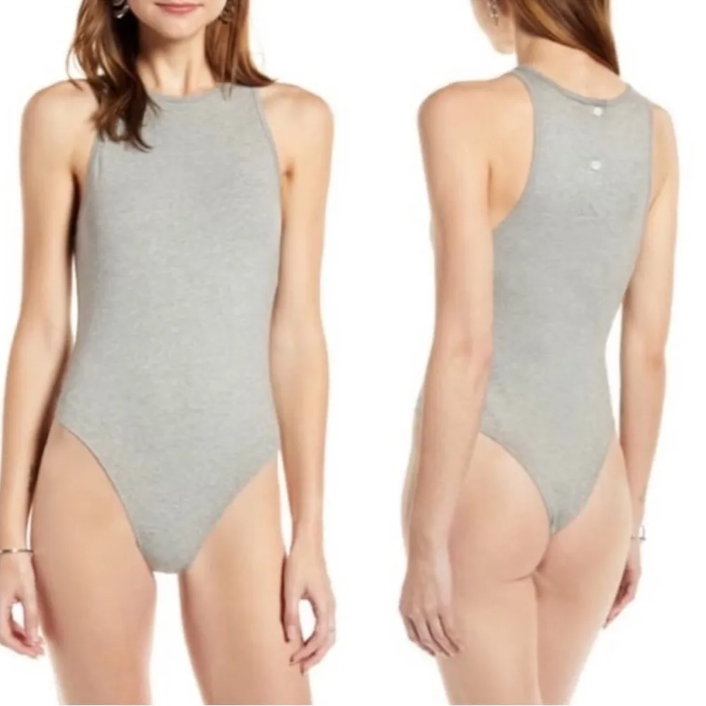 Something Navy 🆕 NWT  Bodysuit Grey Light Heather Top Sleeveless Button Back XL - Image 5