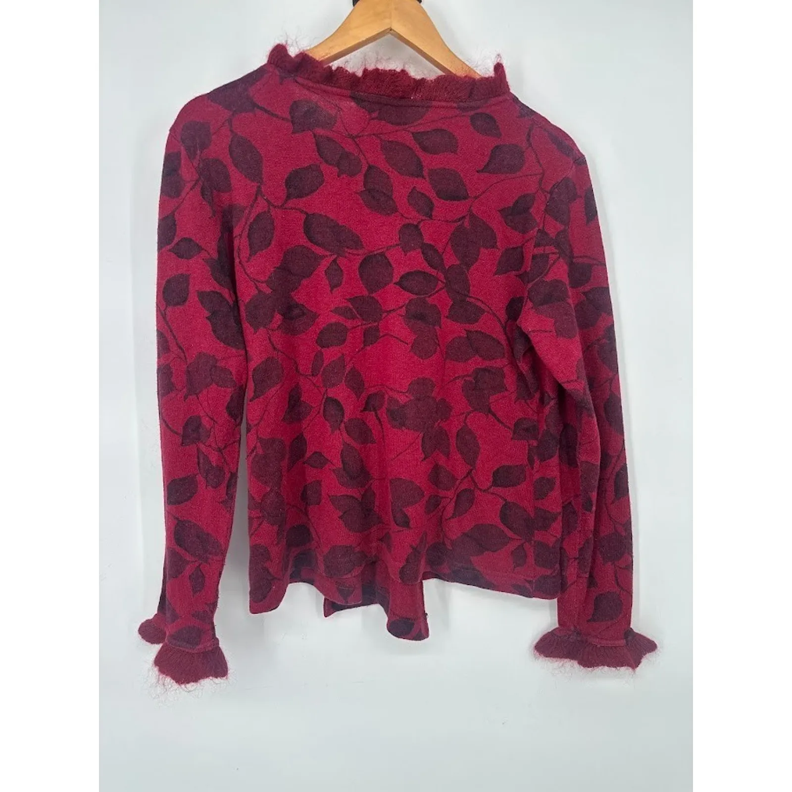 Tess Dress Floral Wrap Sweater Y2K Size XL Silk Wool Blend Ruffle Red Romantic - Image 4