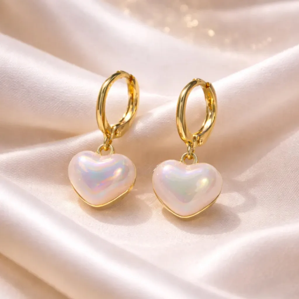Gold Heart Drop Earrings - Image 2