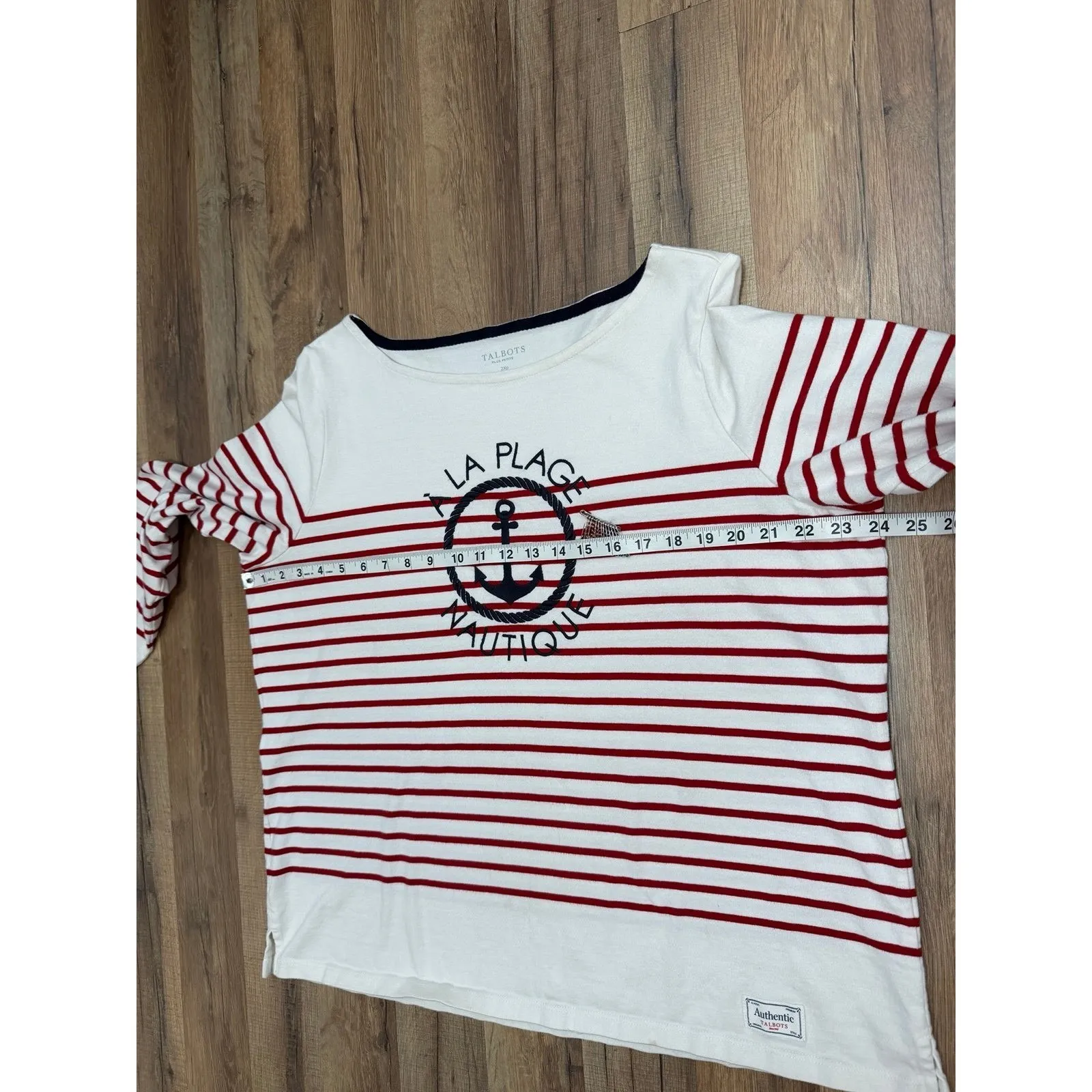 Talbots Nautique Anchor Striped Boatneck Top Red White Long Sleeve 2X‎ Petite - Image 8