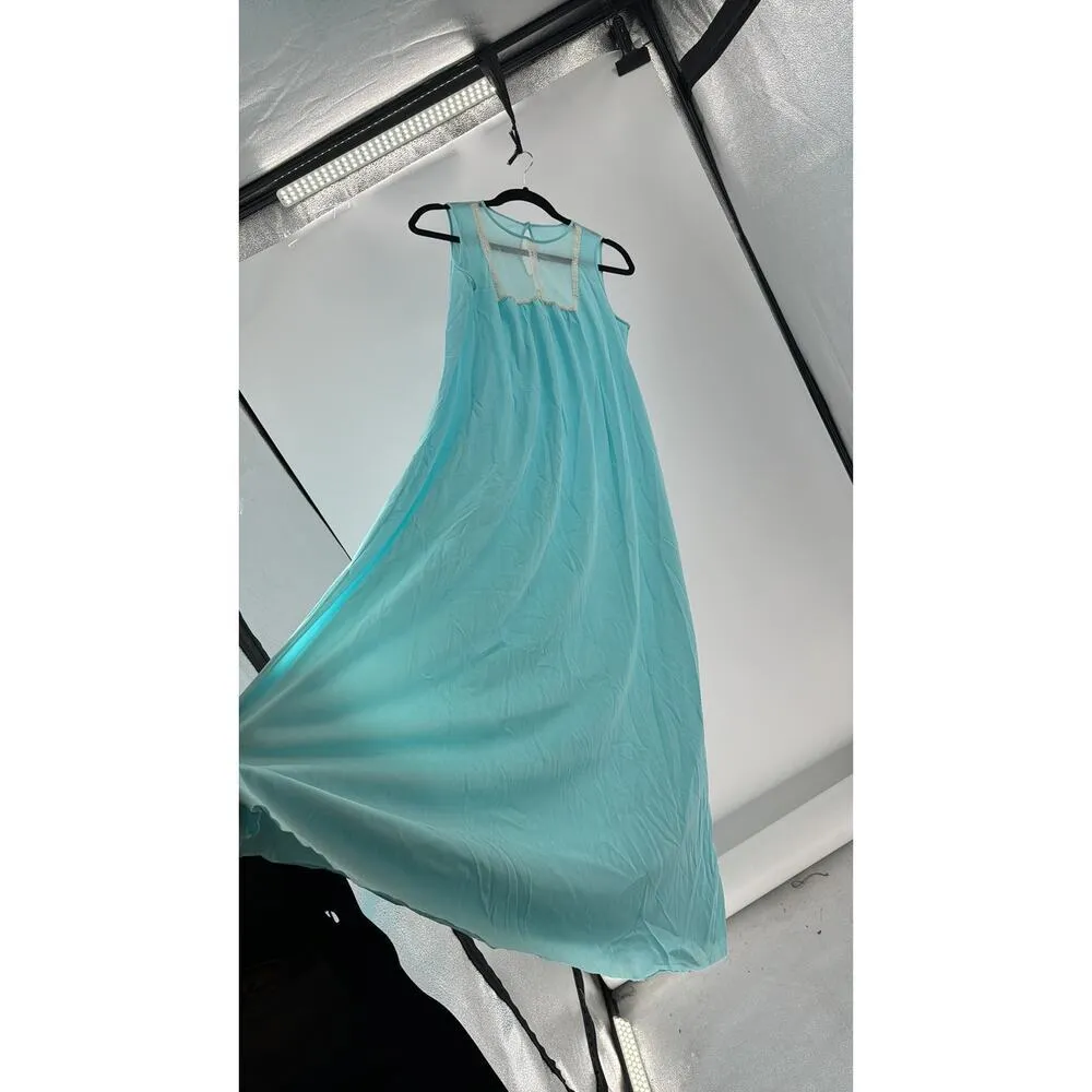 Vintage Nylon 1960s Blue Nightie Negligee Size S Lingerie Lace - Image 4