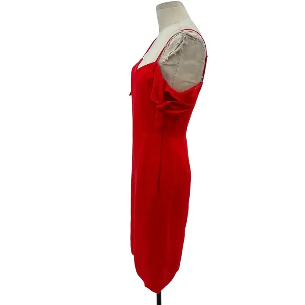 Abercrombie and Fitch Dress Sheath Tie Off the Shoulder Linen Blend Red Size 4‎ - Image 6