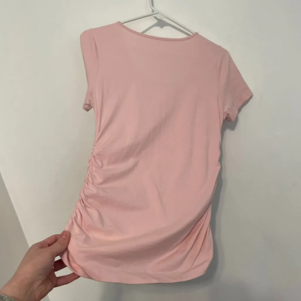 SOFT SURROUNDINGS Ruched Short Sleeve Scoop Neck Tee Light Pink Cotton T - Image 14