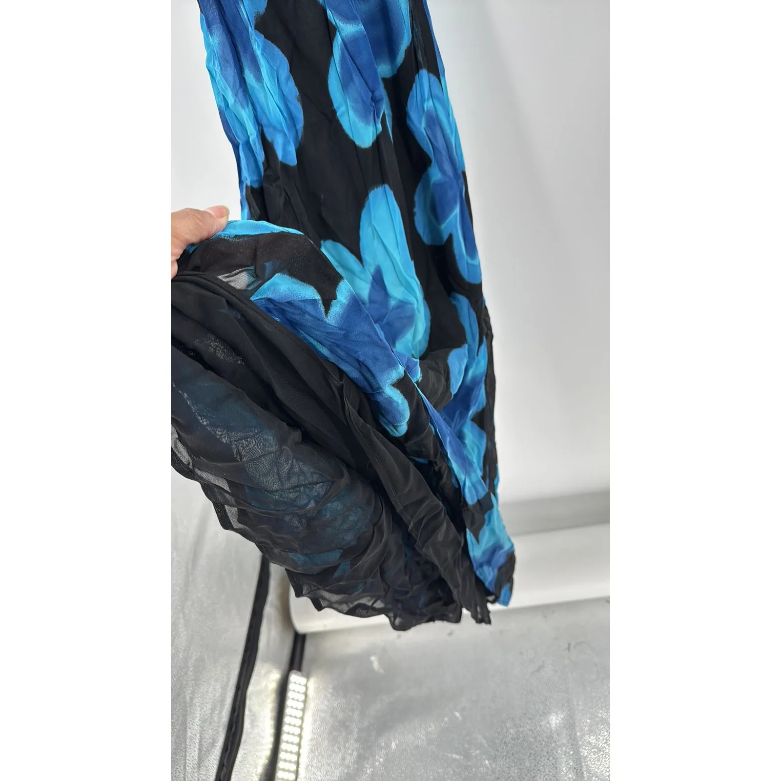 Vintage 90s Tessuto big blue tropical teal Floral Dress size S summer maxi Black - Image 5