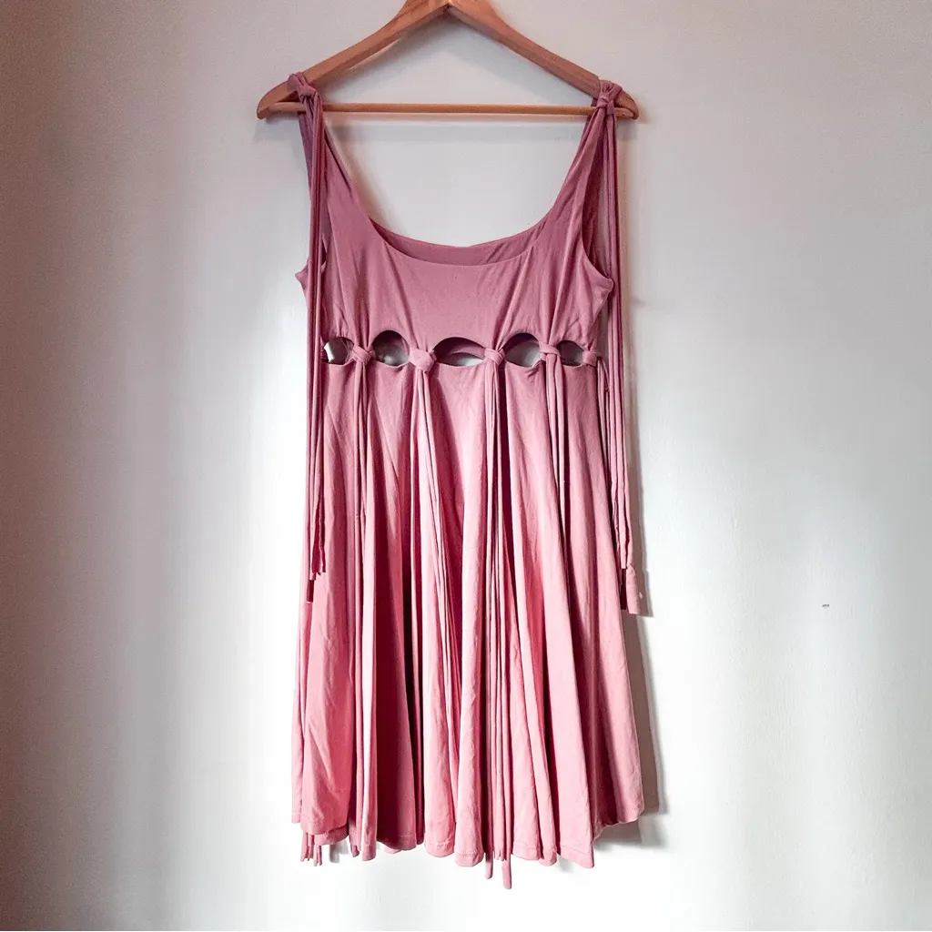 Free People Soleil Fringe Tie Dusty Rose Mini Dress XS - Image 9