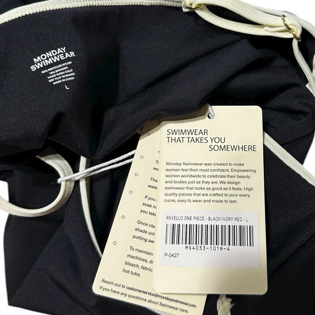 MONDAY SWIMWEAR Ravello One Piece Swim, Blavk/Ivory, Large Black - Image 11