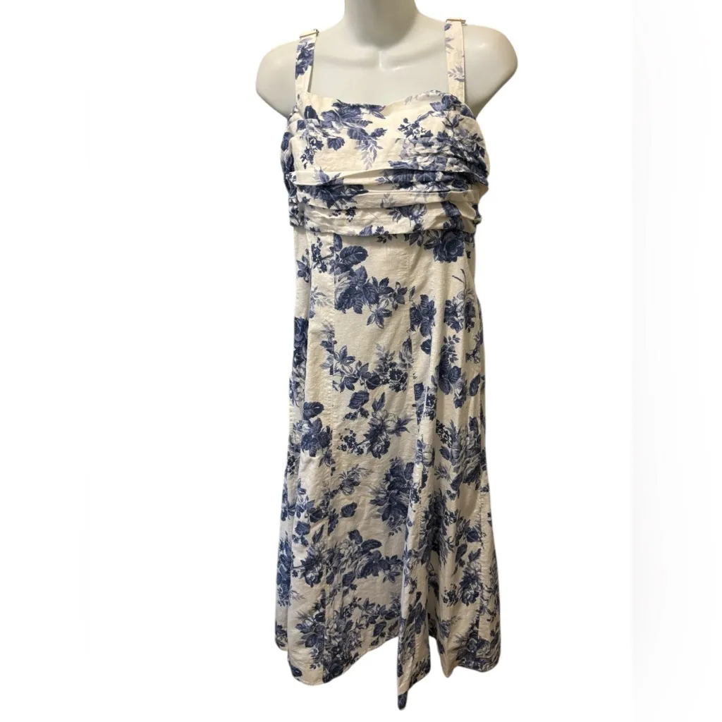 Abercrombie & Fitch Emerson Fit & Flare Midi Dress L Blue White Floral Cottage - Image 2