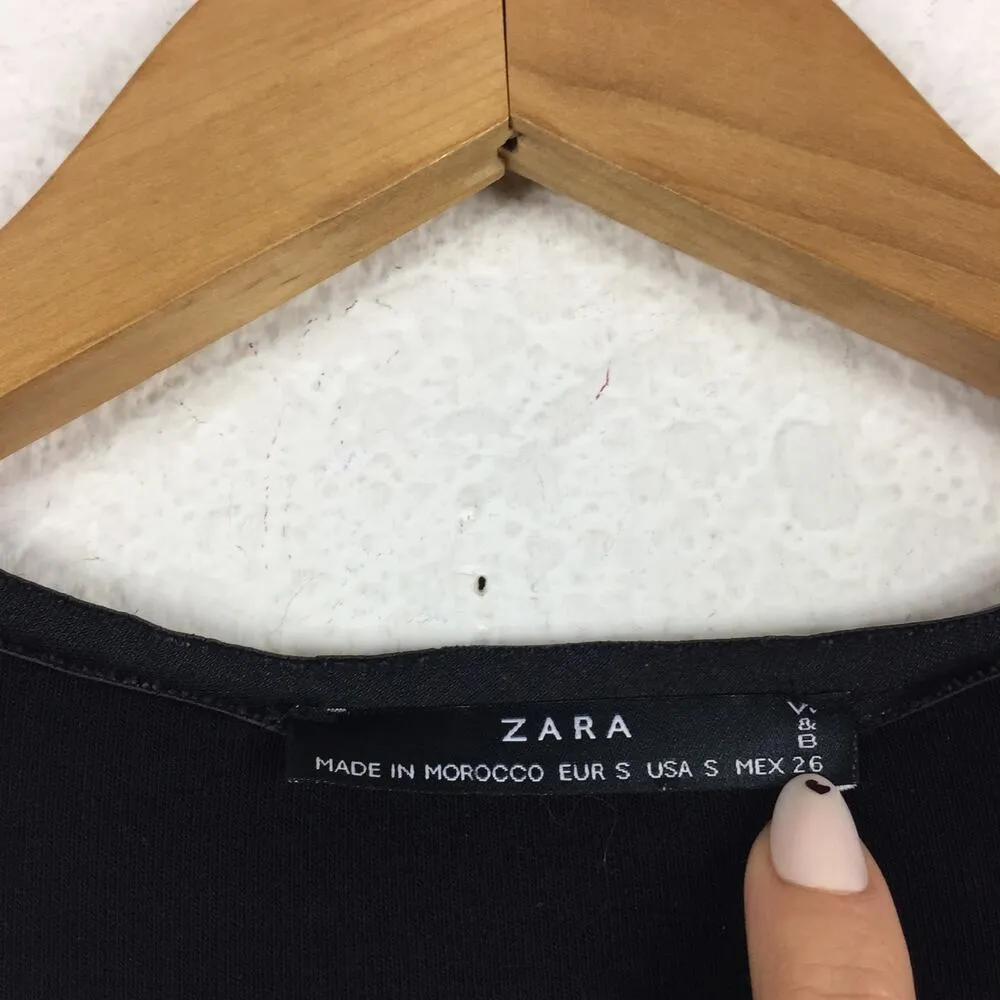 Zara Black Long Sleeve Fringe Bodycon Mini Dress Size Small Boho Western - Image 5