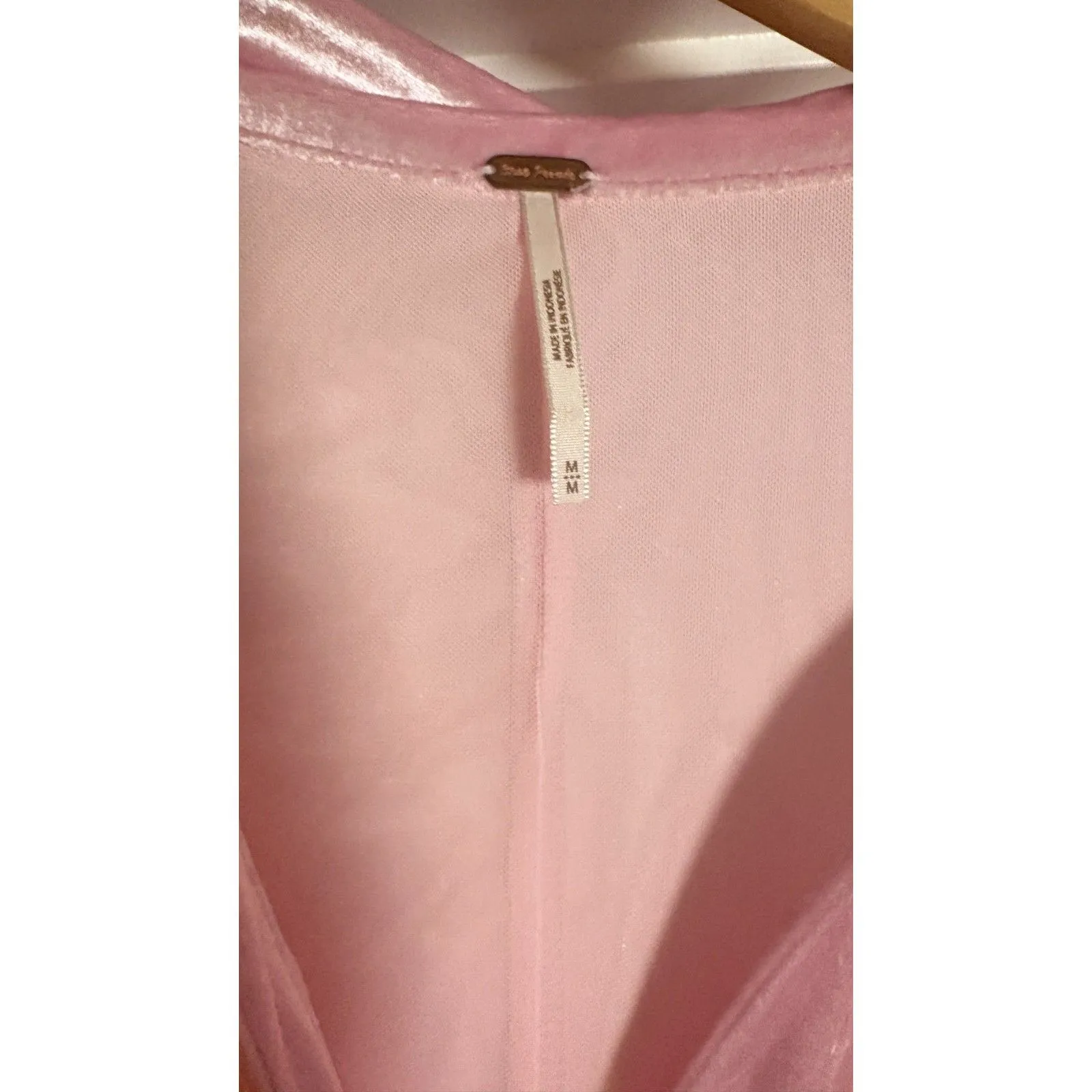 Free People Shayla Velvet Ruched Mini Dress Collar Long Sleeves Icy Pink M - Image 3