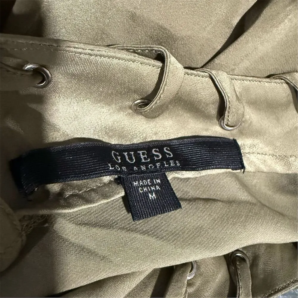 Guess Los Angeles Olive Green Satin Cold Shoulder Dress Size M Party Cocktail - Image 6