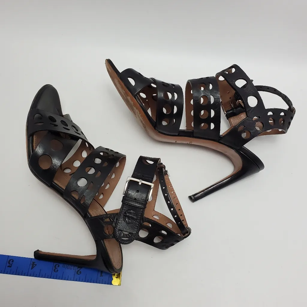 Alaia Black Azzedine Leather Cut Out Ankle Strappy Pumps Heels Sandals Size 38 - Image 3