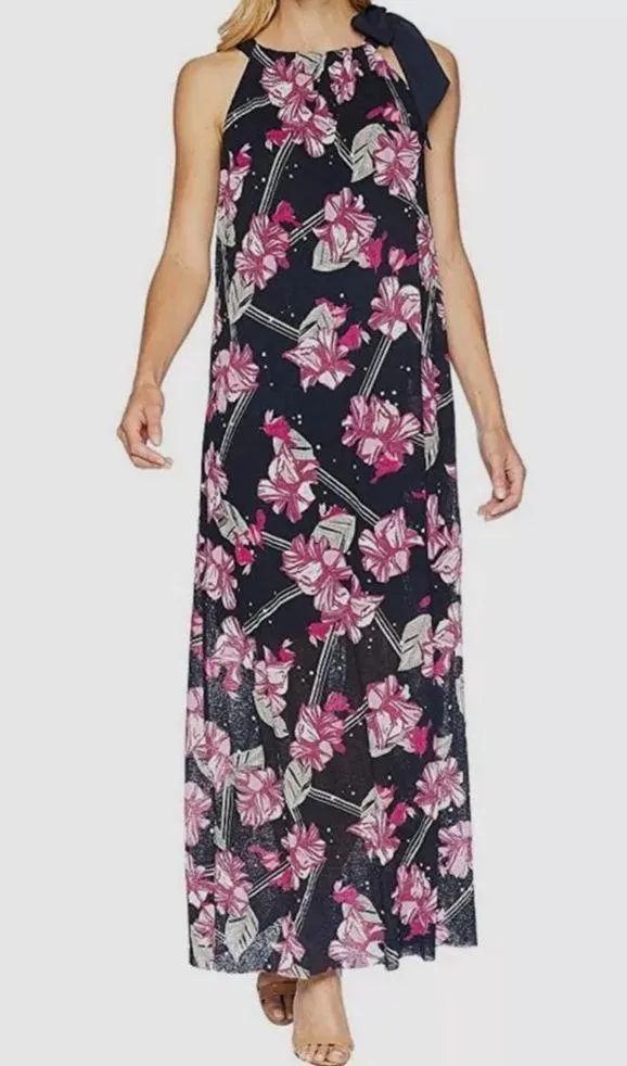 Ellen Tracy Ibiza Halter Tie Maxi Dress, Balinese Floral Pink, Size XL New w/Tag - Image 2