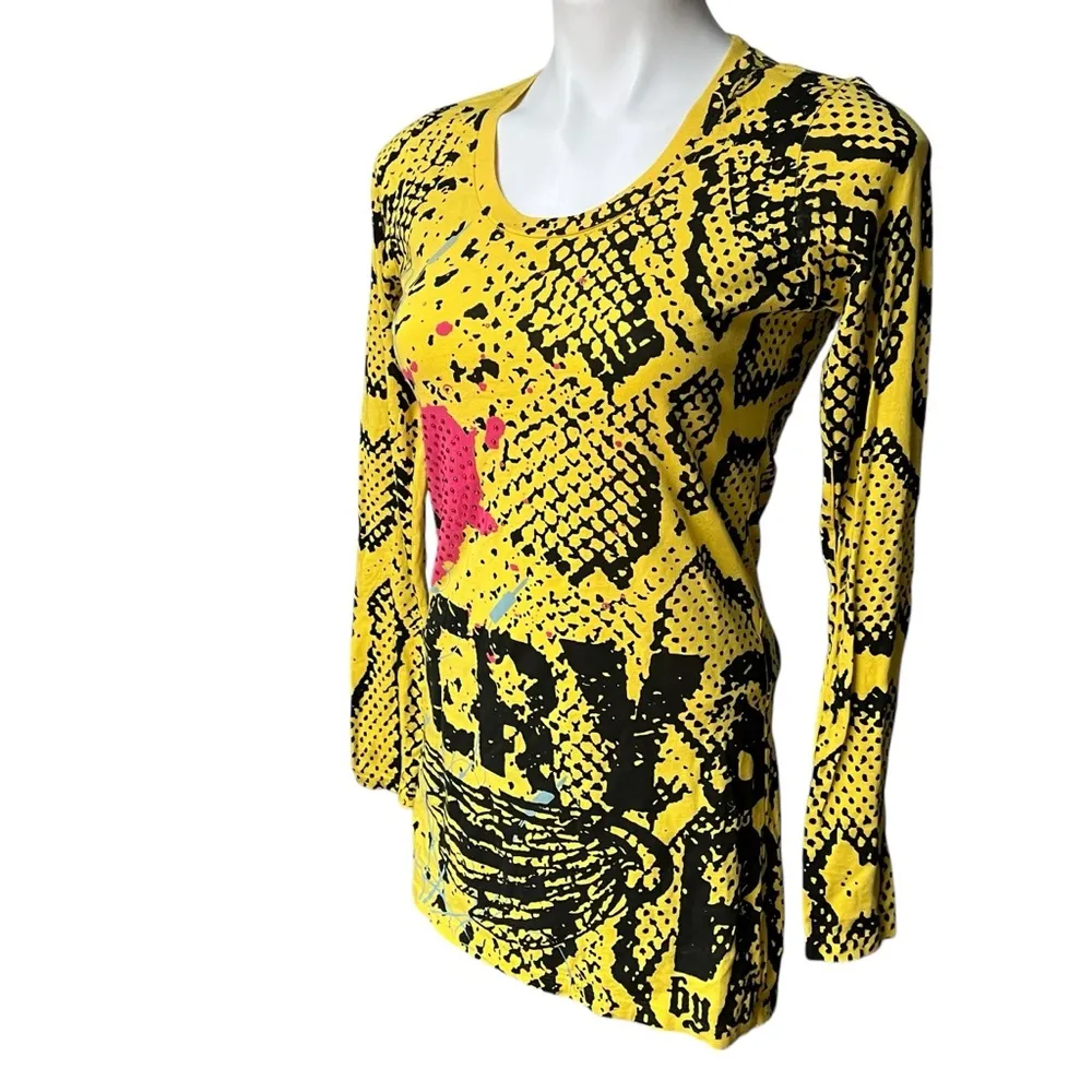 NWT, Crystal Rock By Christian Audigier Long Sleeve Shirt Limited Edition Sz S Yellow - Image 7