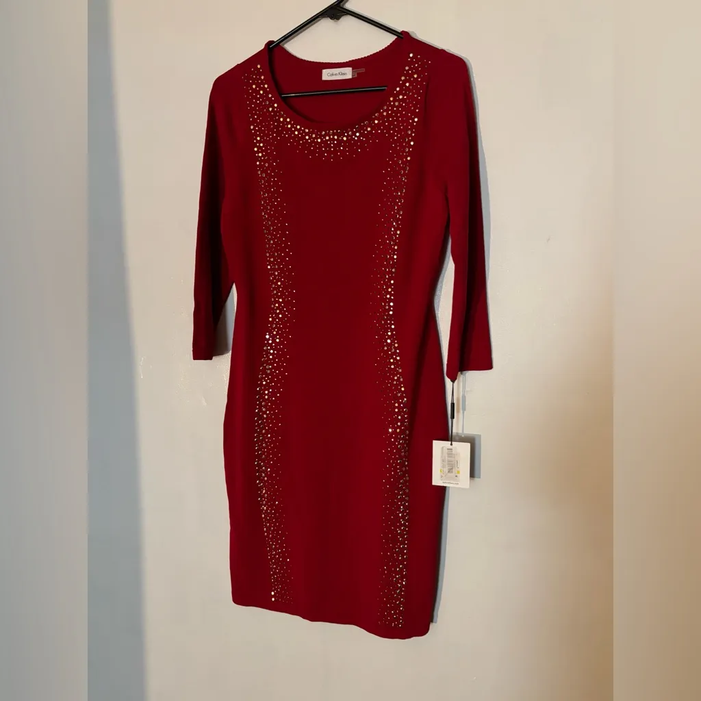 Calvin Klein Scarlet Dress with Metallic Details‎ - Image 2