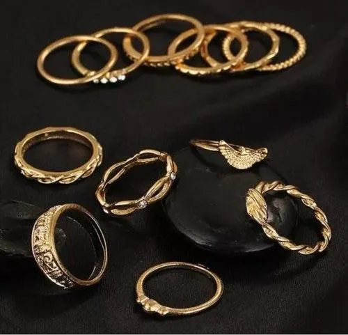 12Pc Gold Tone Boho Style Stack Ring Set - Image 4