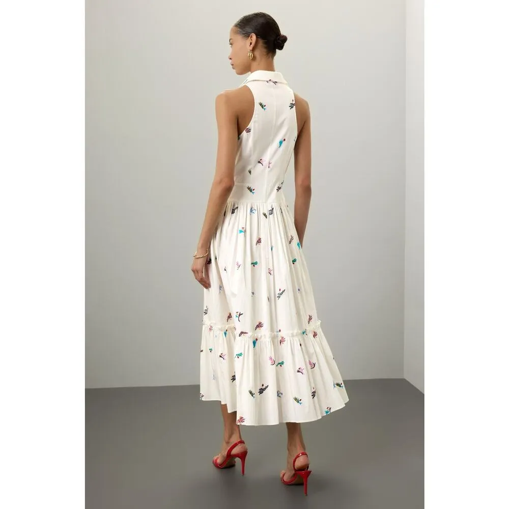 PRABAL GURUNG X RTR White Cotton Floral Embroidered Sleeveless Midi Dress 10 - Image 5