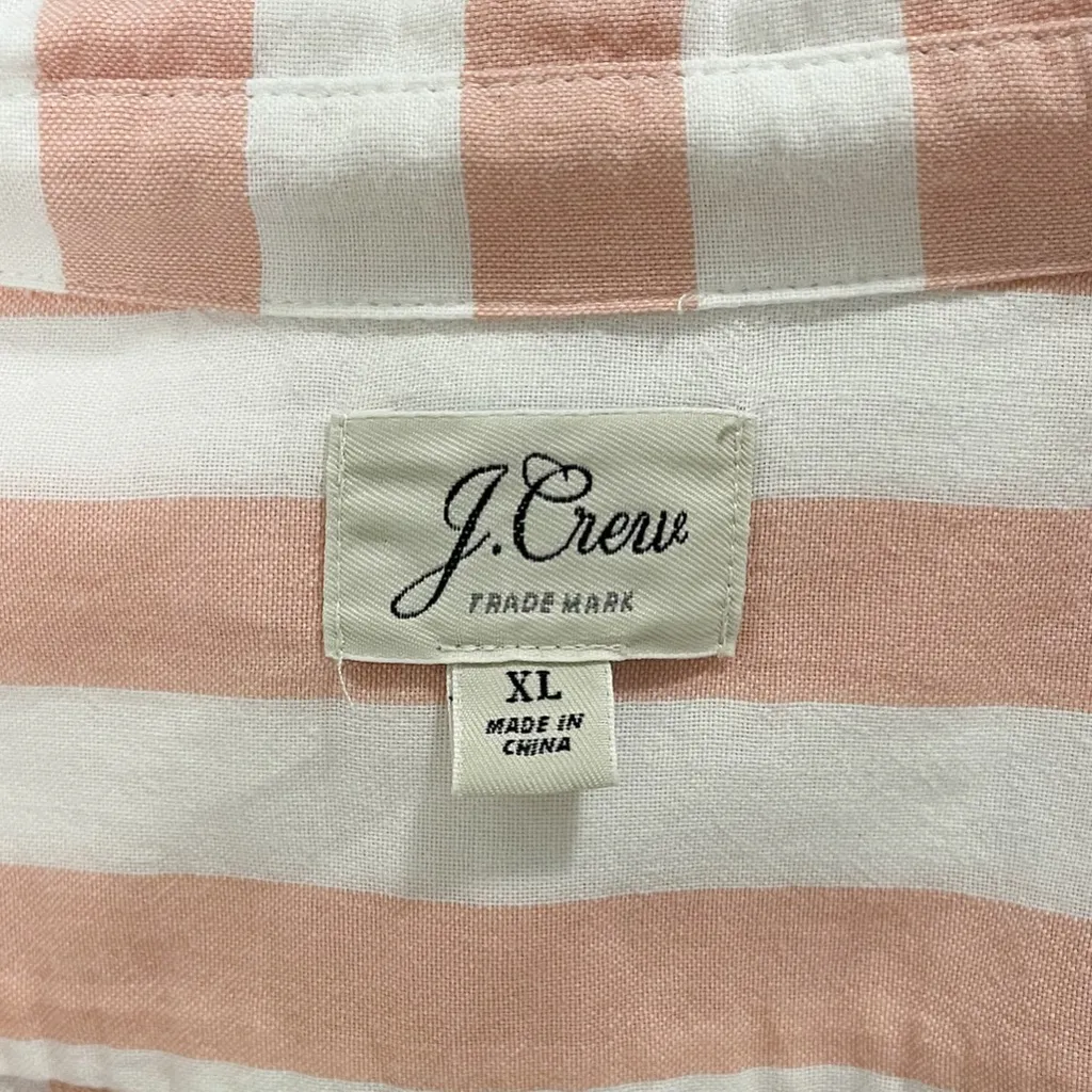 J Crew Peach White Stripe V Neck Button Down 1/2 Sleeve Blouse XL Cotton Collar - Image 8