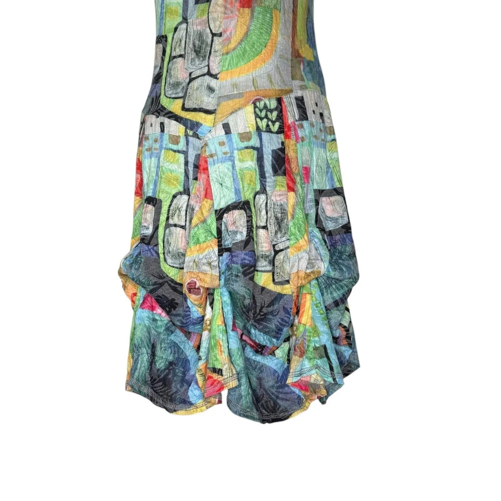 Shana Tie Up Poof‎ Bubble Dress XS Crinkle Gypsy Boho Peasant Artsy Basque Waist - Image 5