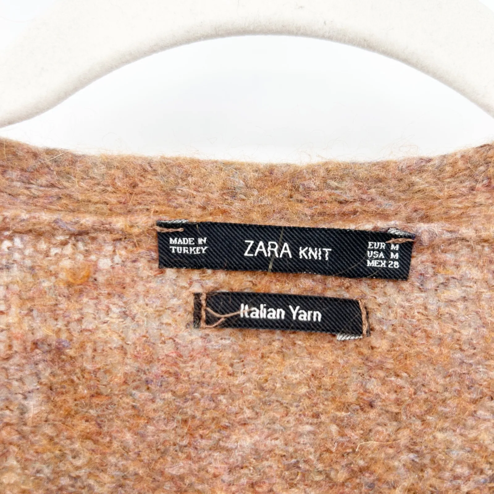 Zara‎ Knit Womens Neutral Wool Mohair Blend Knit Cardigan Sweater Size M Brown - Image 2