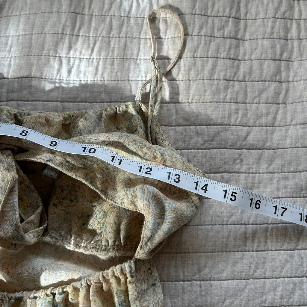 H&M linen blend neutral, earthy cottage tie back earthy boho mini dress XS - Image 9