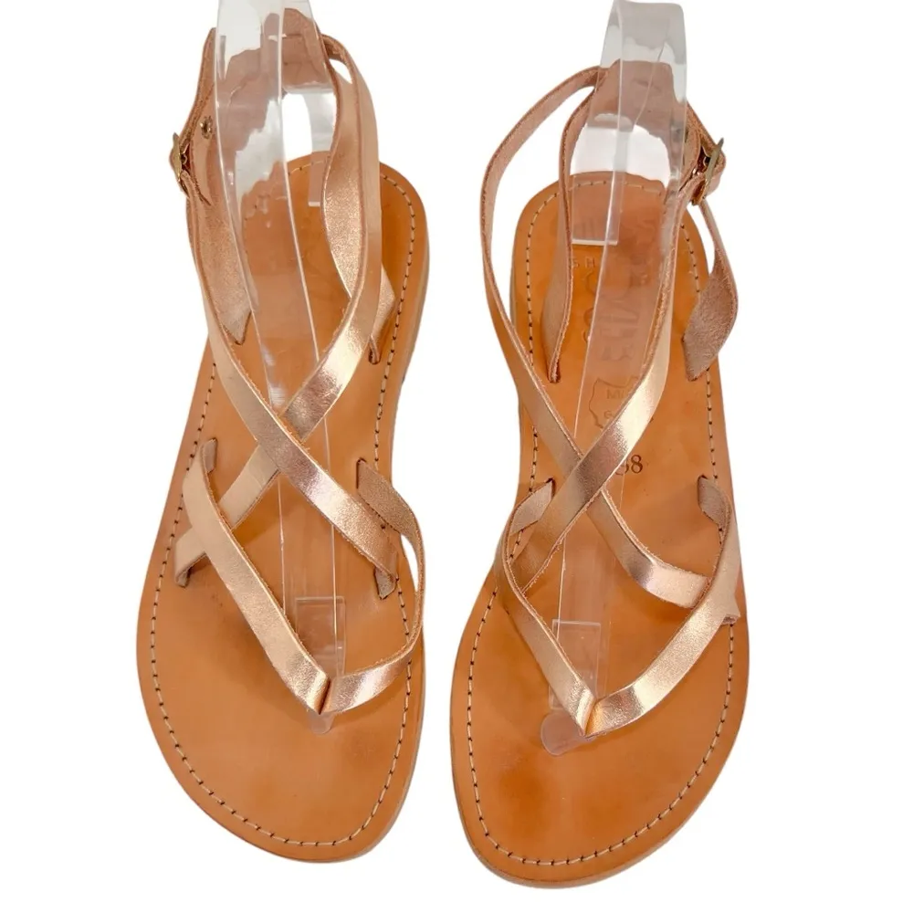 Nikos Shoes Polyxene Rose Gold Handcrafted Greek Leather Gladiator Sandals Size 7 - Image 11