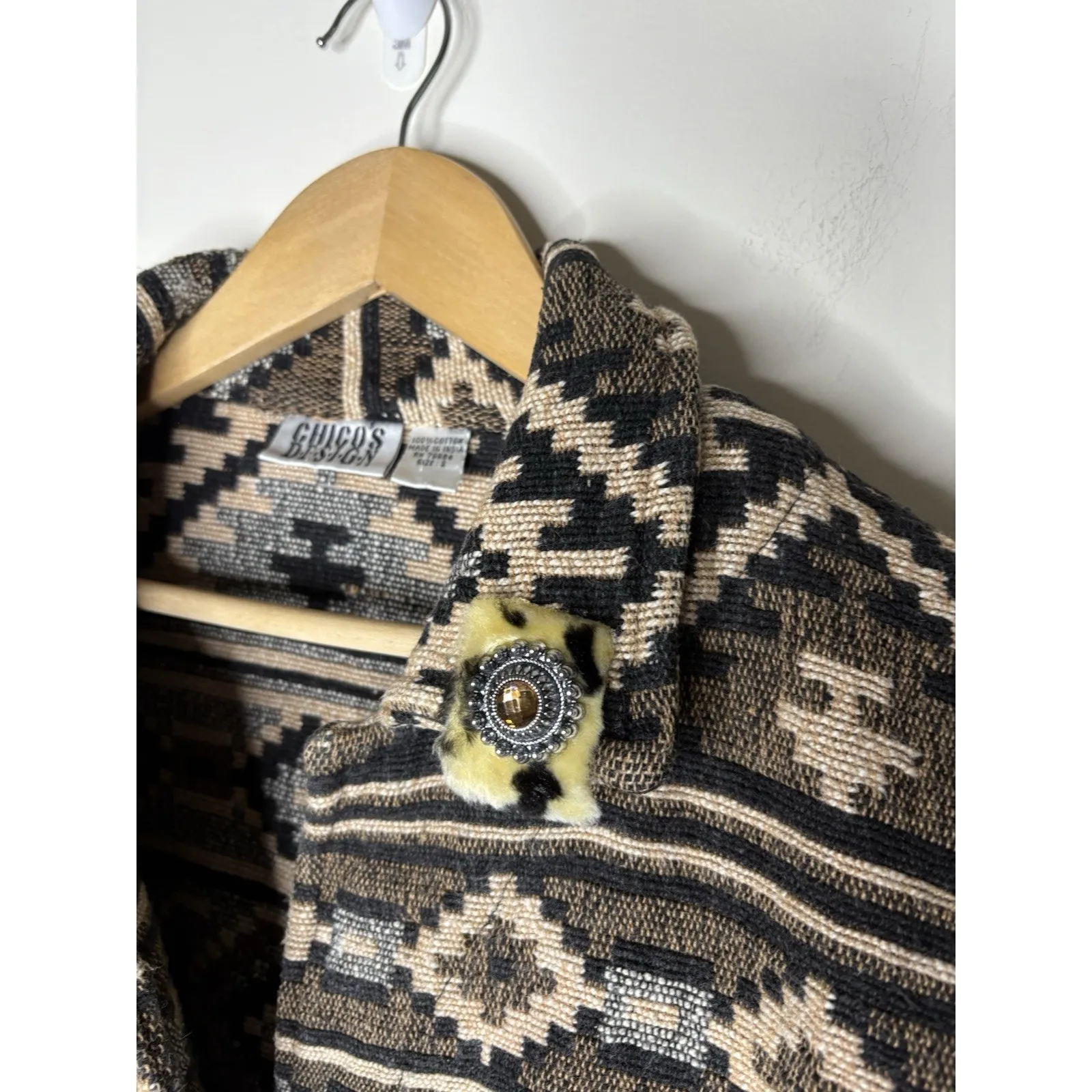 Chicos Design Size 2 US L Vintage Blazer Southwestern Tapestry Jacket Aztec Boho - Image 3
