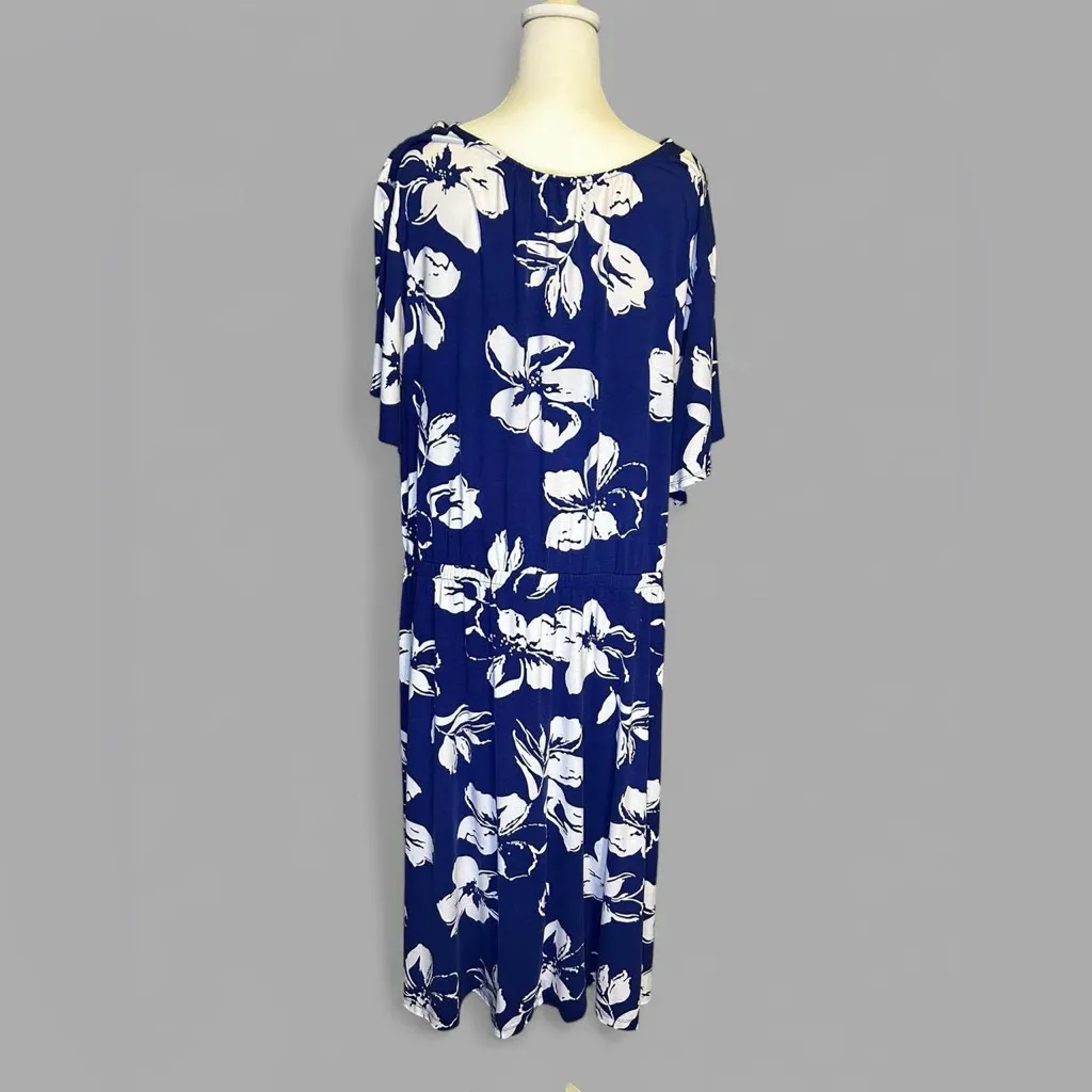 Lands’ End Plus Size Blue & White Floral Midi Dress 3X (24W-26W) - Image 2