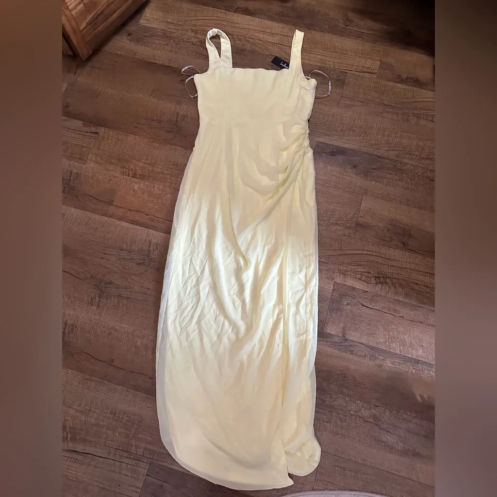 Lulus Glamorous Disposition Light Yellow Ruched Maxi Dress - Image 5