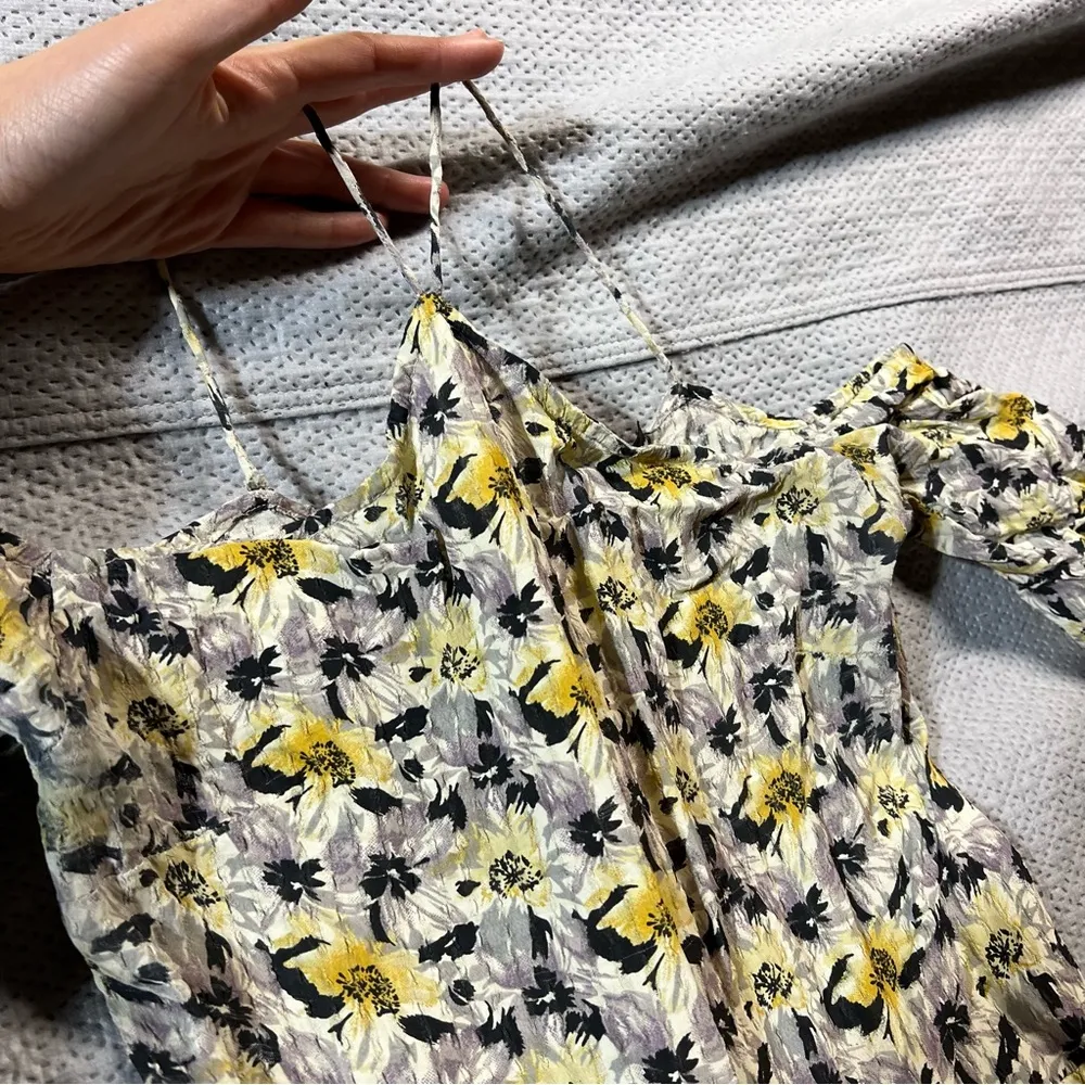 Topshop Black & Yellow Floral Print Halter Off the Shoulder Jumpsuit Size 4 EUC - Image 5