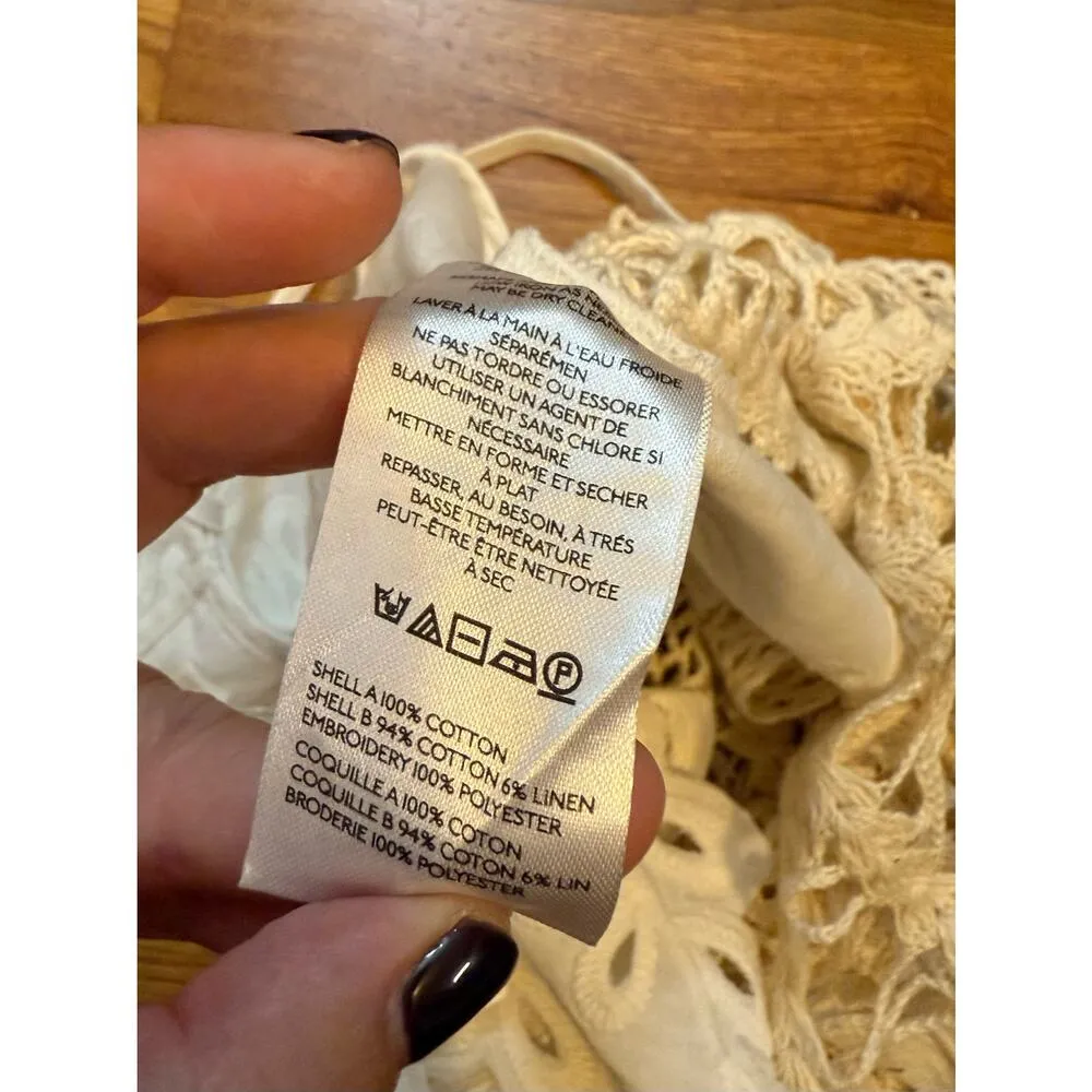 By Anthropologie Women’s Small Pieced Crochet Sweater Tank Ivory Cotton Top - Image 7