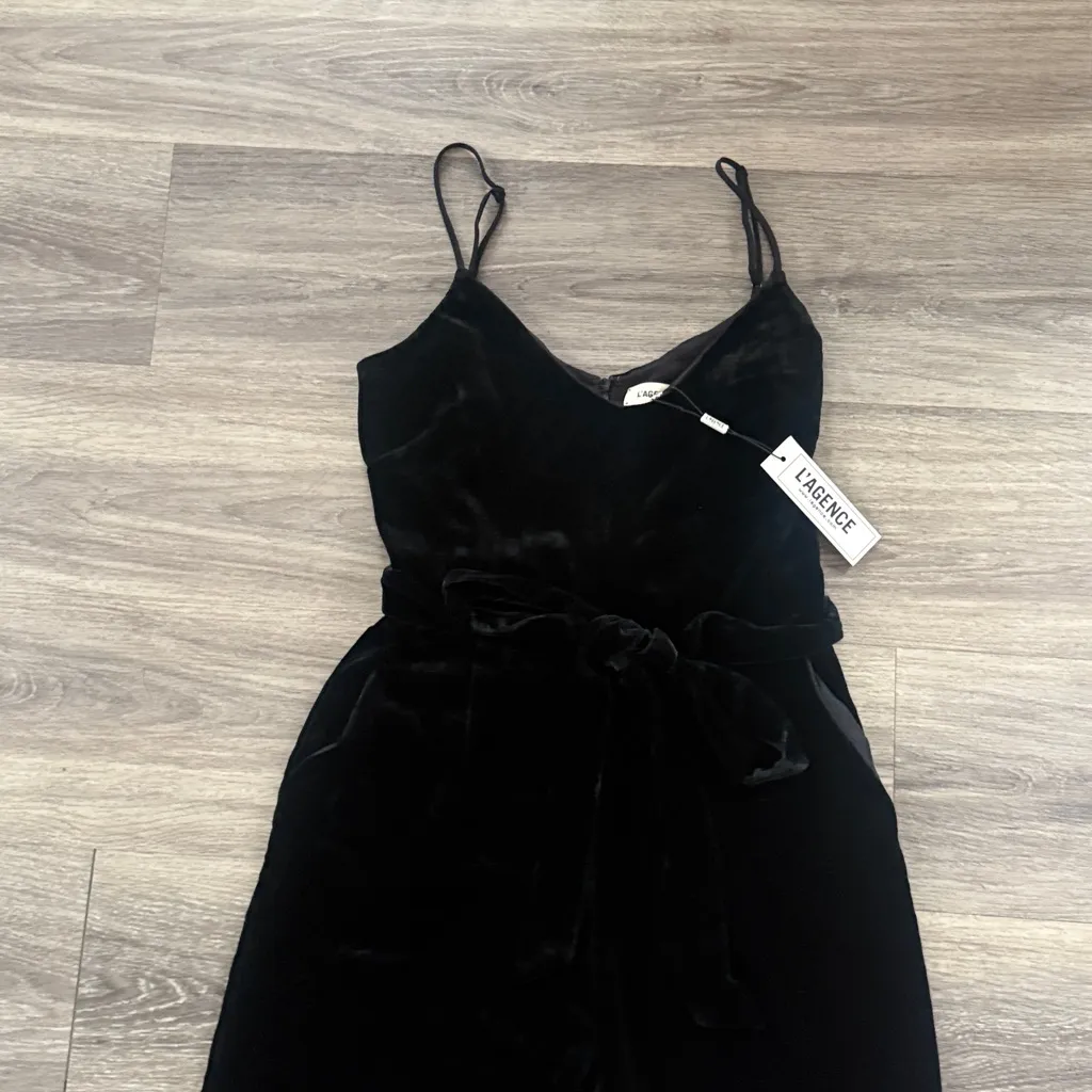 L'AGENCE Black Velvet Camisole Jumpsuit Size 2 Wide Leg Silk Blend - Image 4
